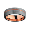 Rose Gold Wedding Band with Offset Grooved Silver Matte Finish