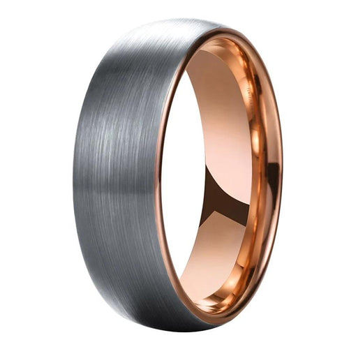 Rose Gold Tungsten Ring with Silver Matte Finish