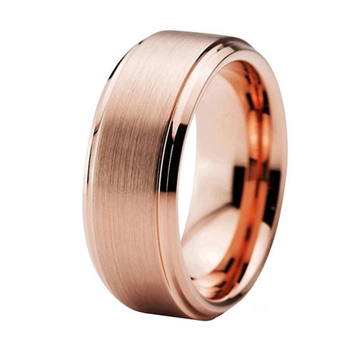 Rose Gold Tungsten Ring with Brushed Finish and Beveled Edges