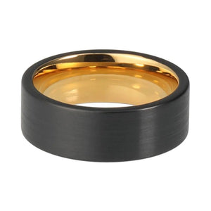 Yellow Gold Wedding Band with Black Brushed Finish and Pipe Cut Design