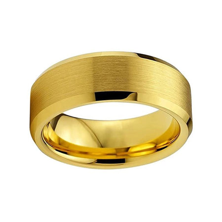 Yellow Gold Tungsten Ring with Brushed Surface and Bevel Edges for Men and Women