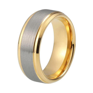 Yellow Gold Tungsten Ring with Silver Polished Finish