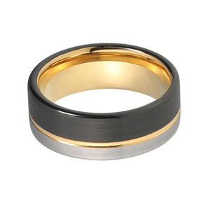 Yellow Gold Wedding Band with Black and Silver Plating