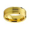 Yellow Gold Wedding Band with Grooved Brush Finish