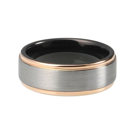 Silver Tungsten Ring with Black Polished Finish and Golden Edges for Men and Women