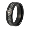 Black Celtic Dragon Tungsten Ring with Silver Carbon Fiber Inlay