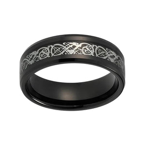 Black Celtic Dragon Wedding Band with Silver Carbon Fiber Inlay