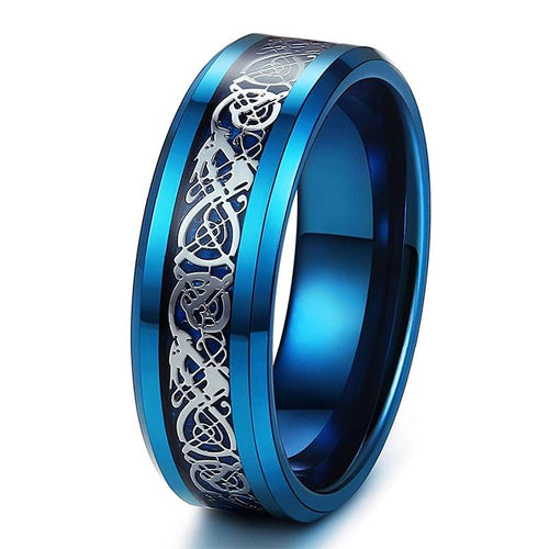 Blue Celtic Dragon Tungsten Ring