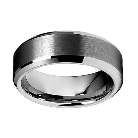 Silver Tungsten Ring with Matte Polished Finish and Beveled Edges for Men and Women