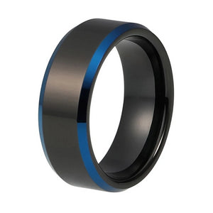 Black Tungsten Ring with Blue Edges