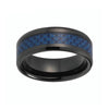 Black Wedding Band with Blue Carbon Fiber Inlay