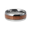Silver Wedding Band with Wood Inlay and Shiny Edges