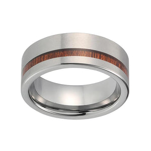 Silver Pipe Cut Design Wedding Band with Wood Inlay in 8mm Width