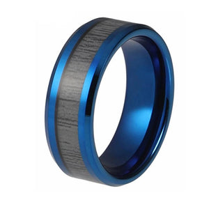 Blue Tungsten Ring with Zebra Wood Inlay
