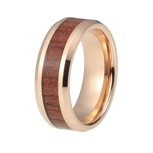 Rose Gold Tungsten Ring with Wood Inlay