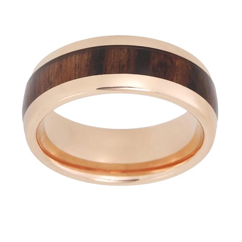 Rose Gold Wedding Band with Wood Inlay