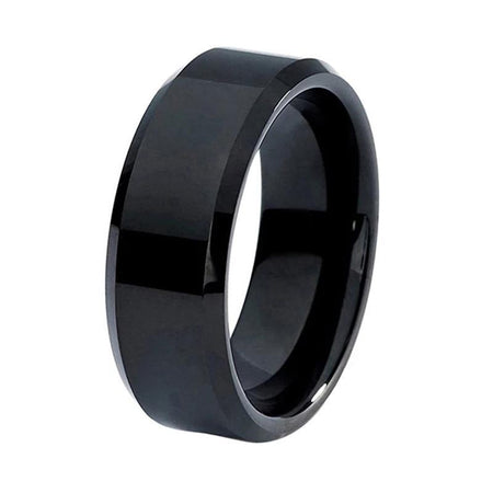 Black Tungsten Ring with Shiny Beveled Edges
