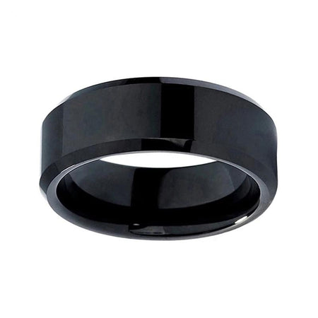 Black Tungsten Ring with Shiny Brushed Finish and Beveled Edges for Men and Women