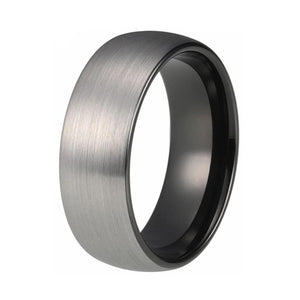 Black Tungsten Ring with Silver Brushed Finish