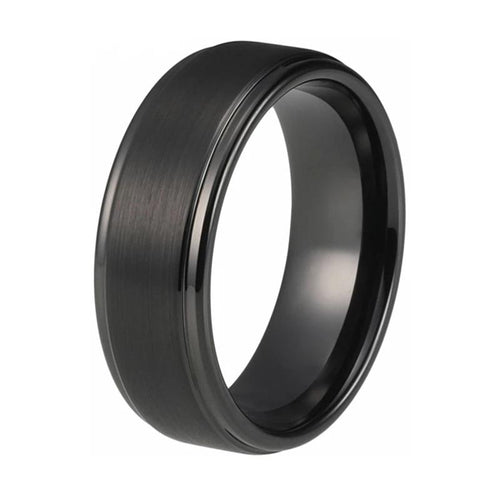 Black Tungsten Ring with Matte Brushed Finish Stepped Edges