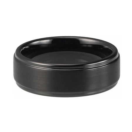 Black Tungsten Ring with Matte Brushed Finish and Stepped Edges for Men and Women