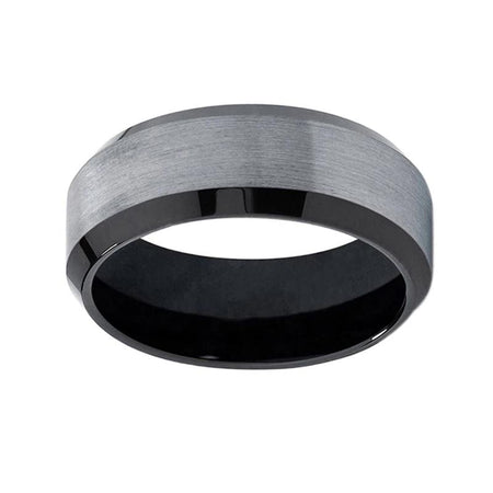 Black Tungsten Ring with Silver Matte Surface for Men and Women