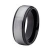 Black Tungsten Ring with Silver Brushed Center