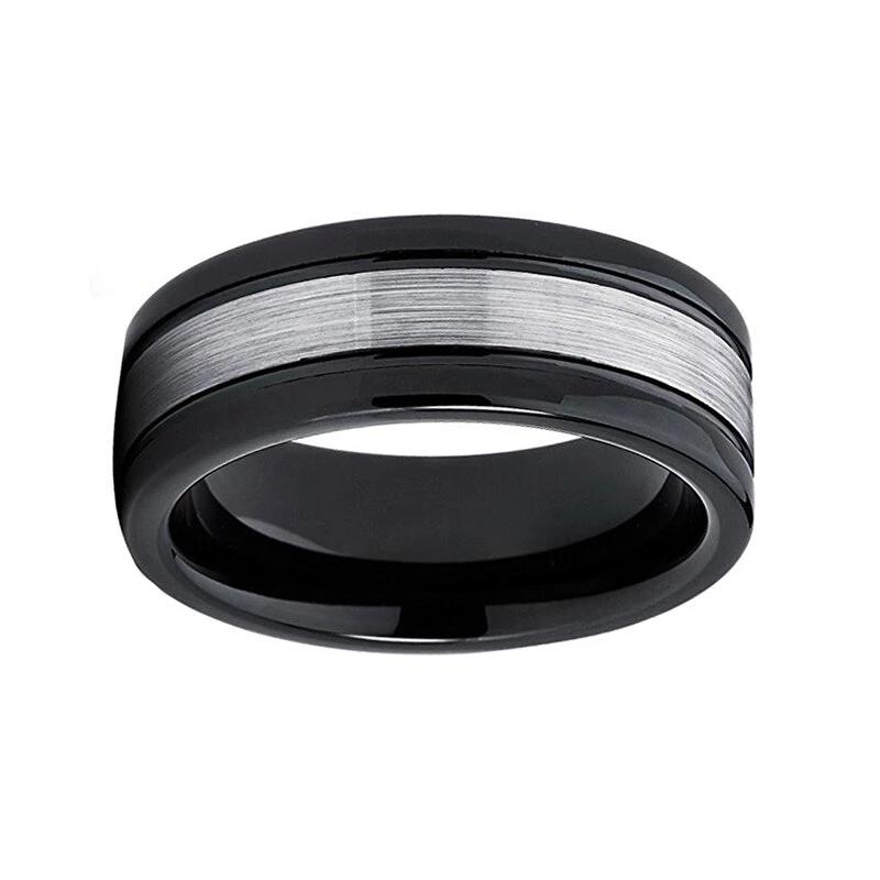 Black Wedding Band with Silver Polished Center