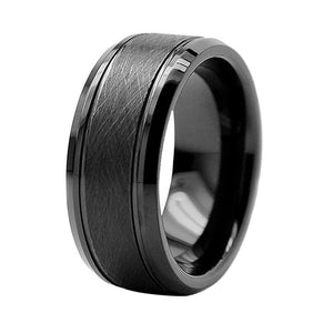Black Brushed Finish Beveled Edges Tungsten Ring