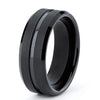Black Center Grooved Tungsten Ring with Brushed Finish