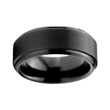 Black Tungsten with Brushed Matte Finish and Beveled Edges for Men and Women