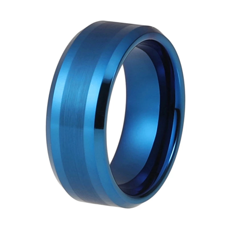 Blue Tungsten Ring with Shiny Edges Design