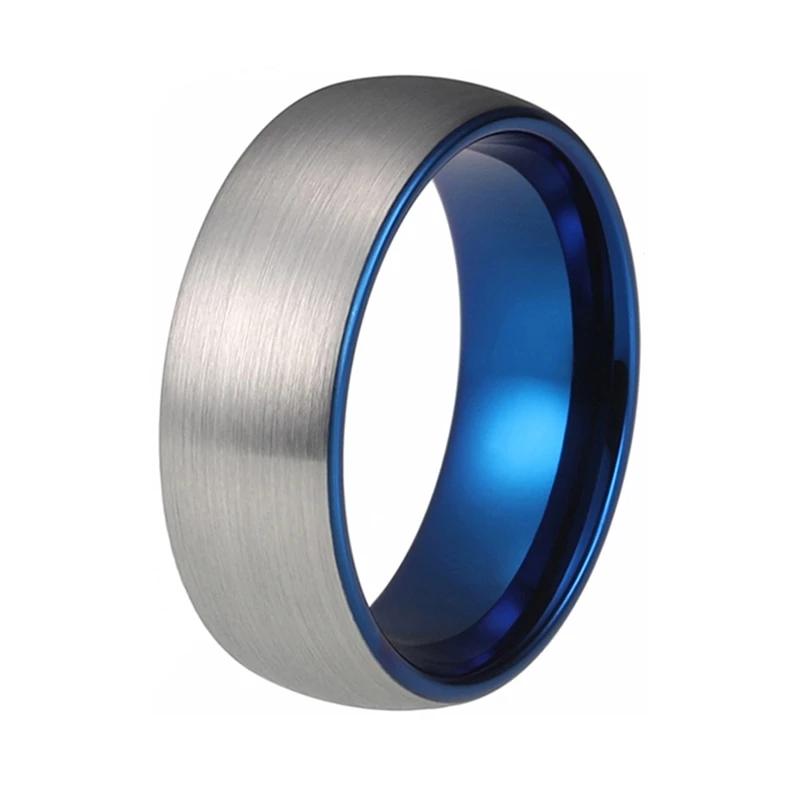 Blue Tungsten Ring with Silver Matte Finish