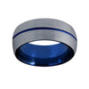 Blue Wedding Band with Center Grooved Silver Finish