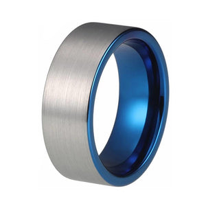 Blue Tungsten Ring with Silver Matte Finish