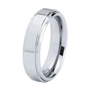 Classic Silver Tungsten Ring with Shiny Beveled Edges in 6mm width