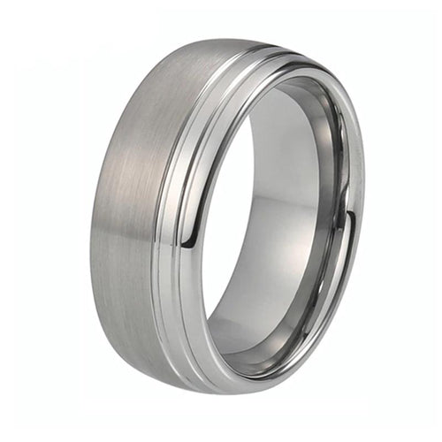 Silver Double Grooved Tungsten Ring with Polished Finish