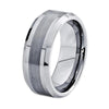 Silver Tungsten Ring with Matte Brushed Finish