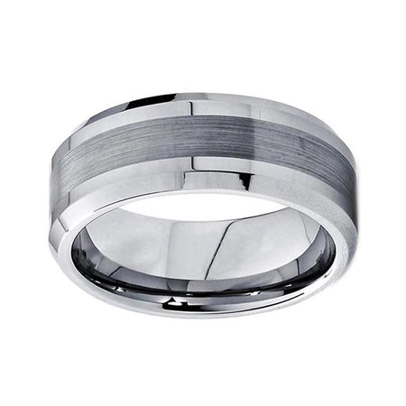 Silver Tungsten Ring with Matte Brushed Surface and Bevel Edges for Men and Women