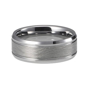 Silver Double Grooved Wedding Band with Satin Finish and Beveled Edges 