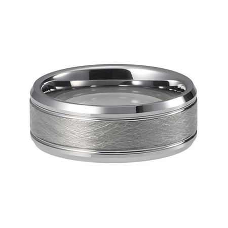Silver Double Grooved Tungsten Ring with Satin Finish for Men and Women