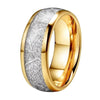 Yellow Gold Tungsten Ring with White Meteorite Inlay