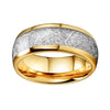 Yellow Gold Wedding Band with White Meteorite Inlay