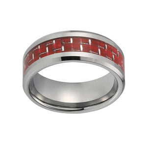 Silver Wedding Band with Red Carbon Fiber Inlay