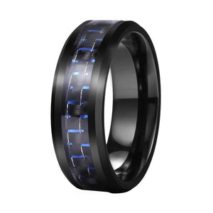 Black Tungsten Ring with Dark Blue Carbon Fiber Inlay