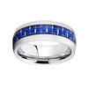 Silver Wedding Band with Blue Carbon Fiber Inlay