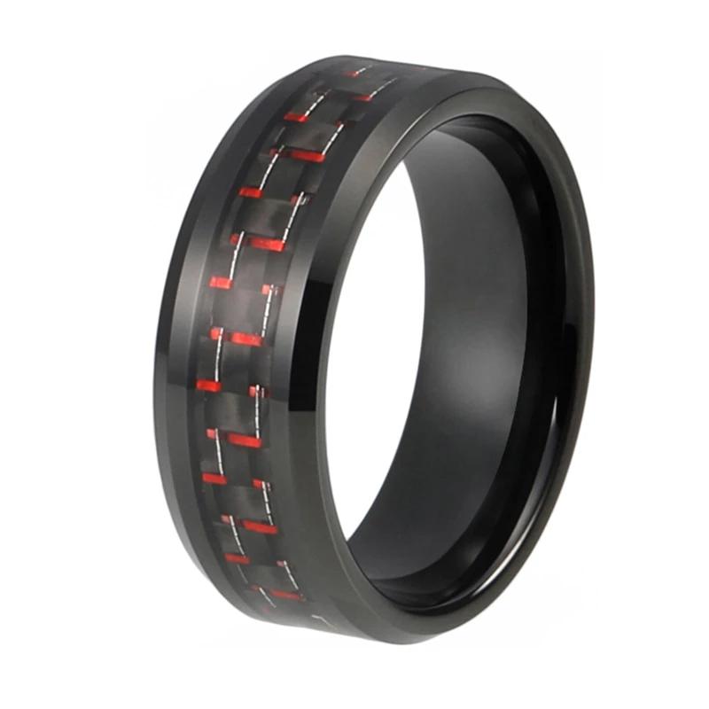 Black Tungsten Ring with Red Carbon Fiber Inlay