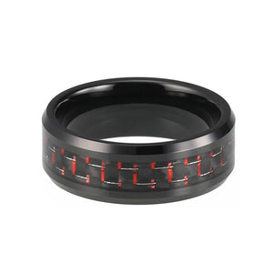 Black Wedding Band with Red Carbon Fiber Inlay