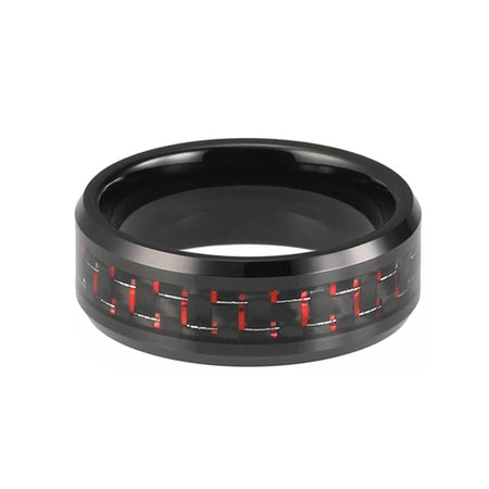 Black Tungsten Ring with Red Carbon Fiber Inlay for Men and Women