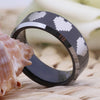 Heart Design Black Tungsten Ring with Silver Edges in 8mm Width